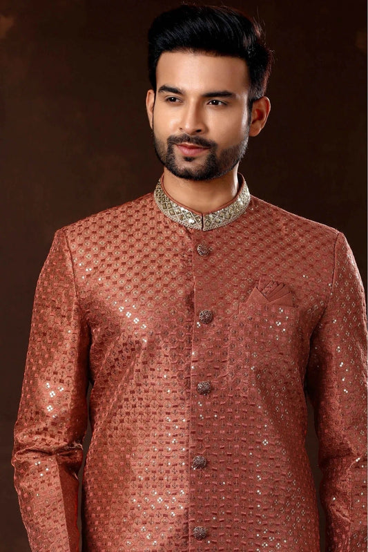 Red Art Silk Sherwani NCSH10410468