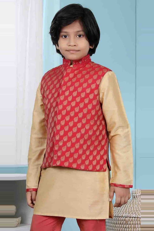 Red Chanderi Silk Jacket  NCBW10710730