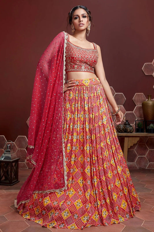 Red Chinnon Silk Designer Lehenga Choli NCLC10110386