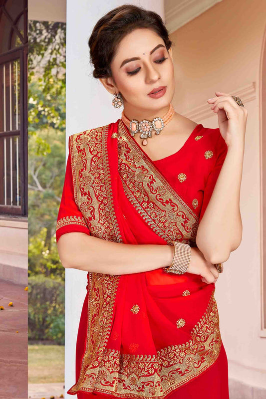 Red Georgette Designer Saree NCSD11210899