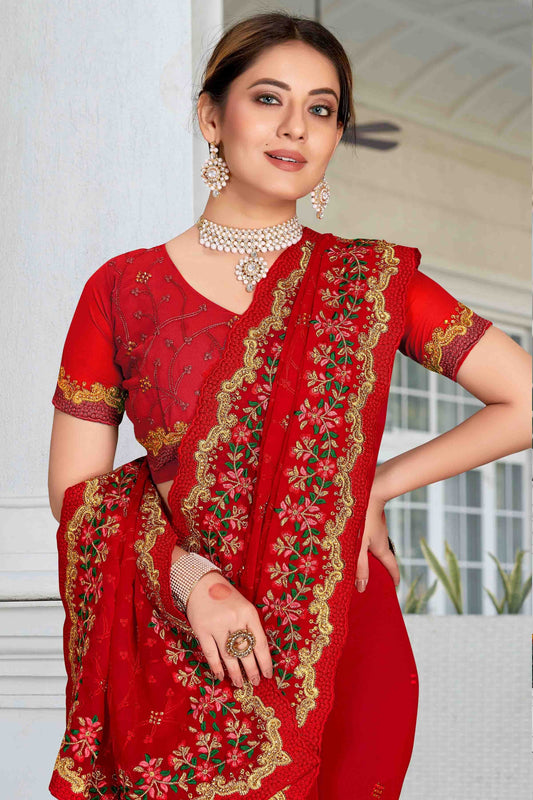 Red Georgette Designer Saree NCSD11210916