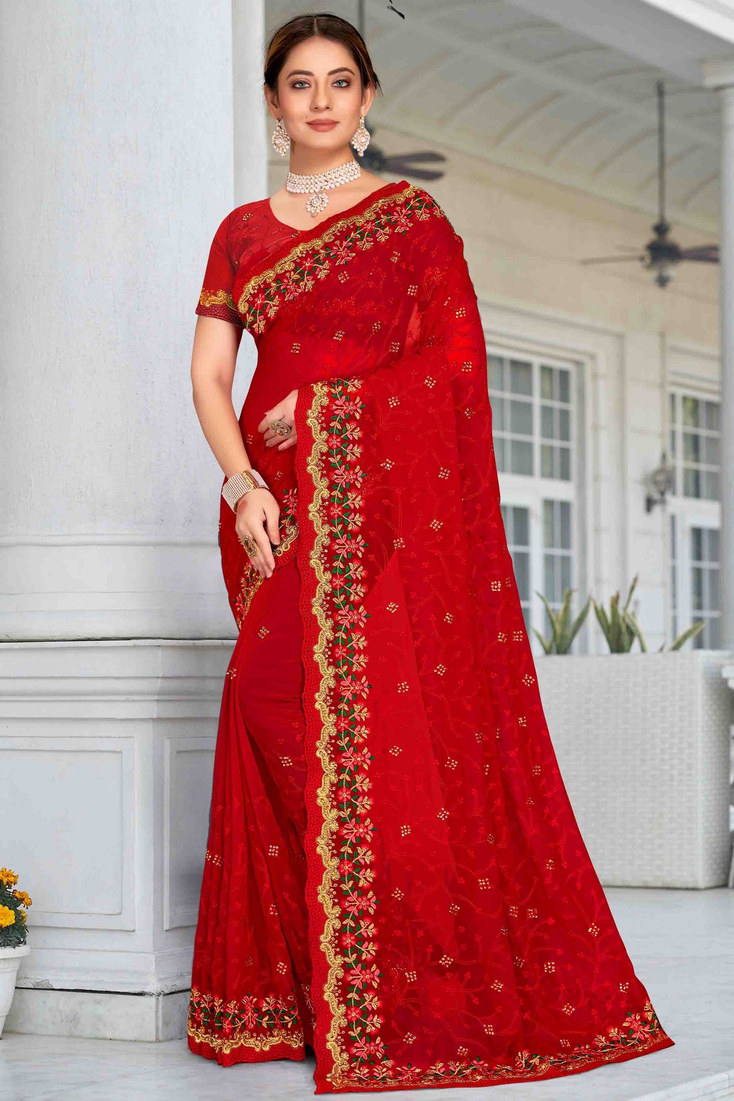 Red Georgette Designer Saree NCSD11210916
