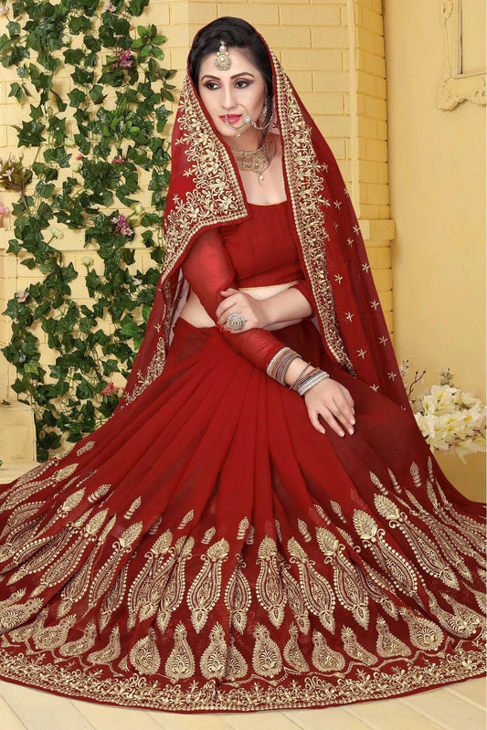 Red Georgette Embroidered Saree NCSD11210602