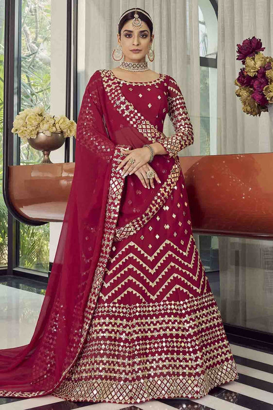 Red Georgette Foil Print Lehenga Choli NCLC10810596