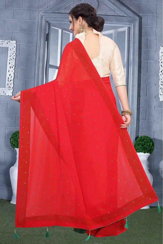 Red Georgette Party Wear Saree NCSD11210675