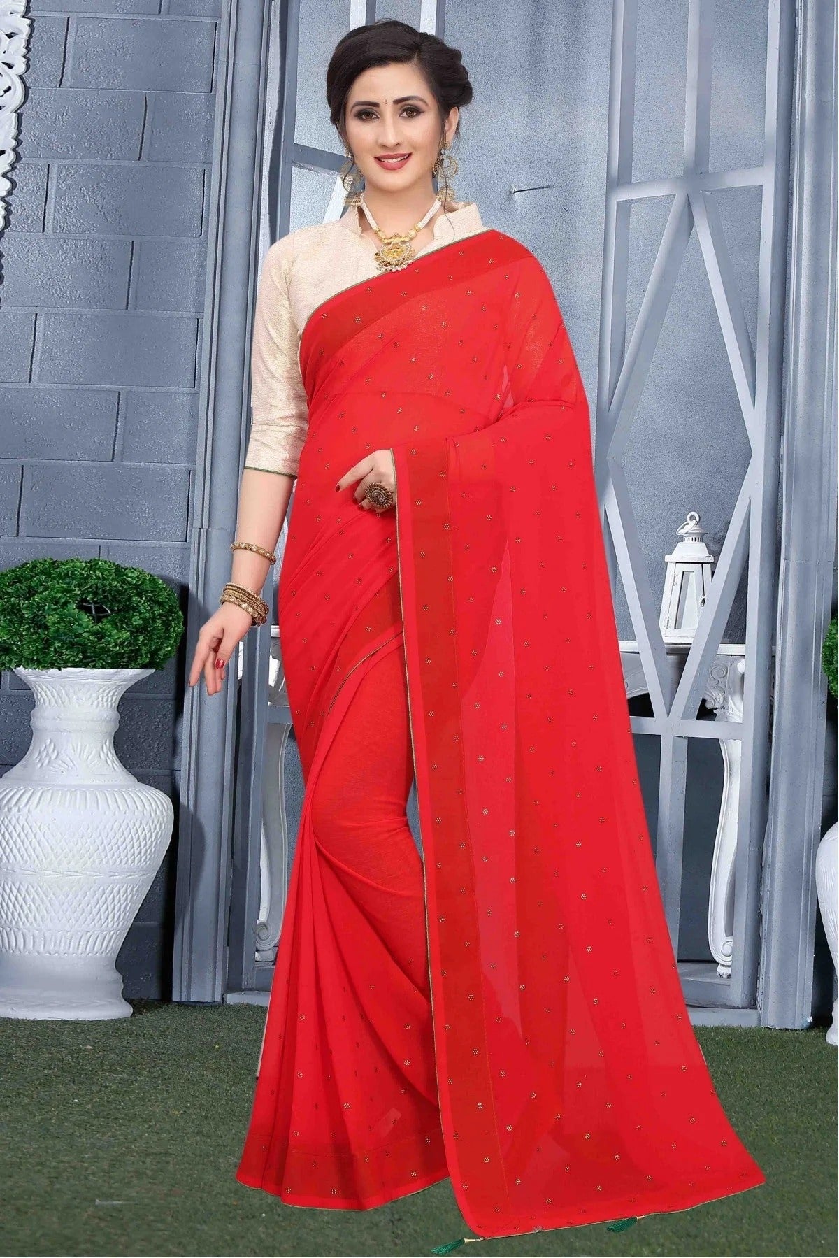 Red Georgette Party Wear Saree NCSD11210675