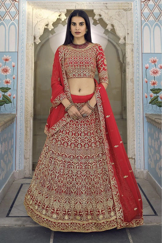Red Georgette Zari Lehenga Choli NCLC10810586