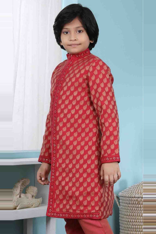 Red Handloom Silk Jacket  NCBW10710733