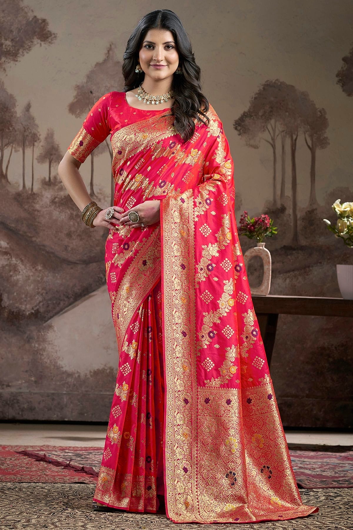 Red Lichi Silk Traditional Saree NCSD11111452