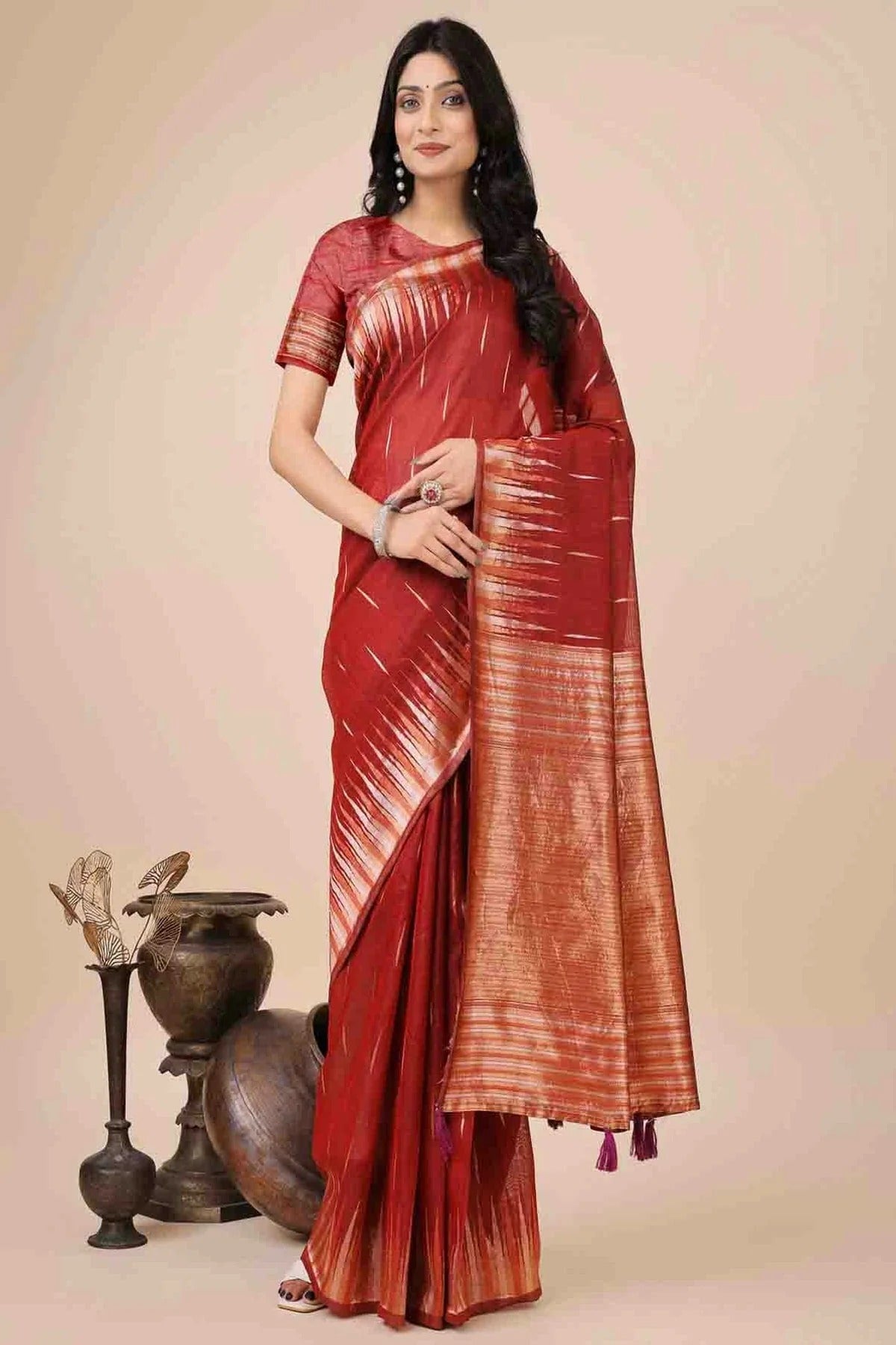 Red Linen Cotton Woven Traditional Sarees NCSD11110229