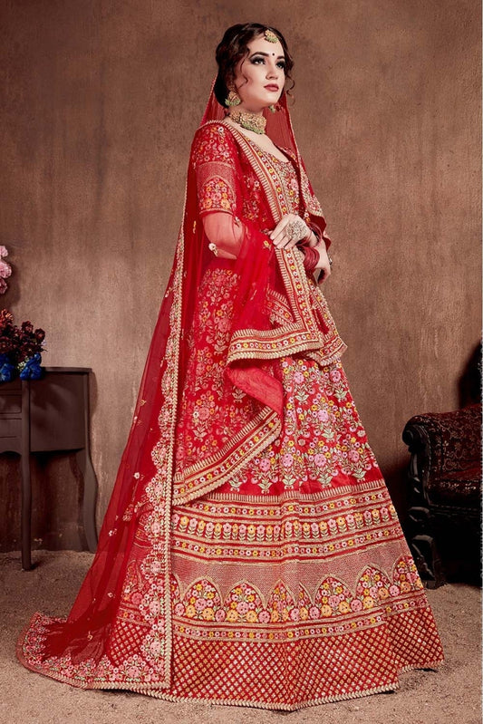 Red Mulberry Silk Lehenga Choli NCLC10110325
