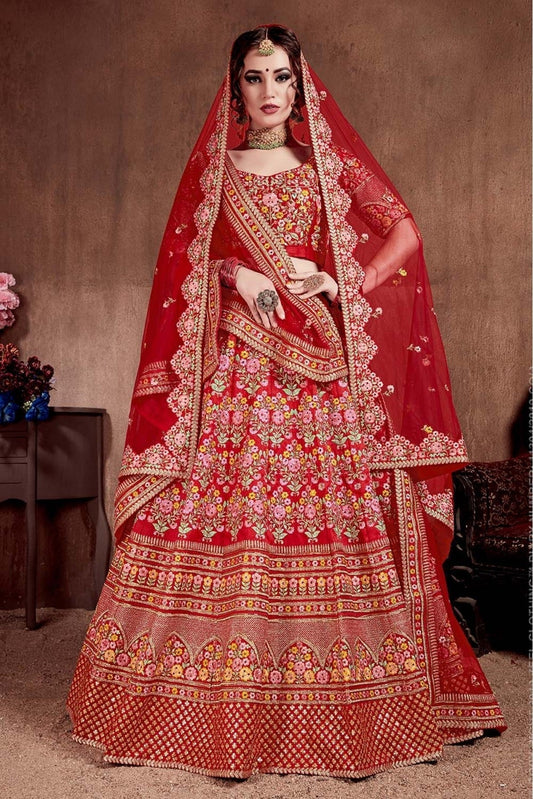 Red Mulberry Silk Lehenga Choli NCLC10110325