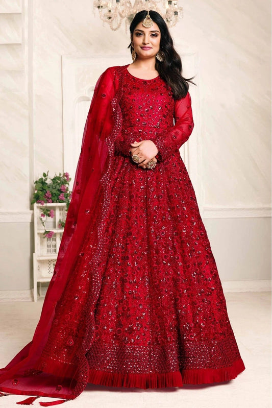 Red Net Anarkali Suit NCSM10510323