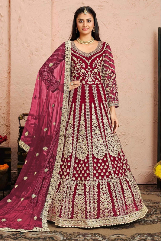 Red Net Anarkali Suit NCSM10510336