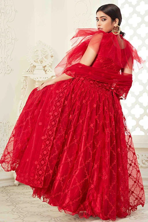 Red Net Designer Lehenga Choli NCLC12410146