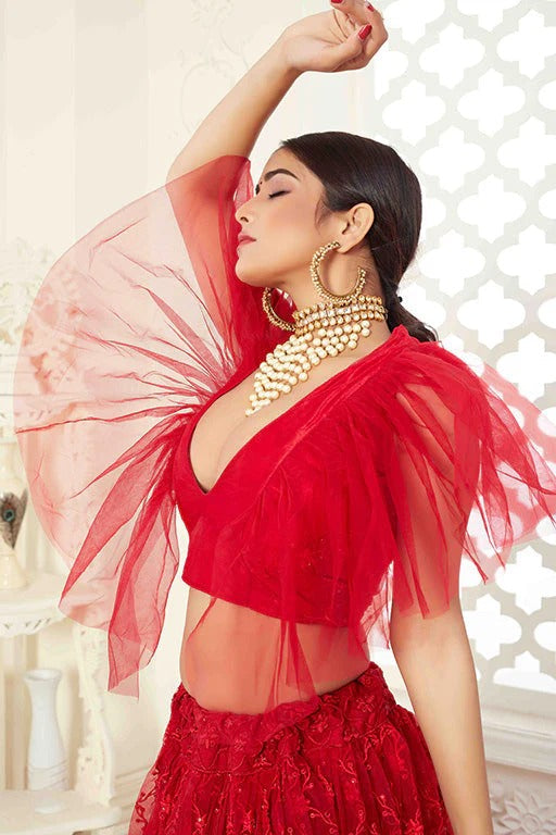 Red Net Designer Lehenga Choli NCLC12410146