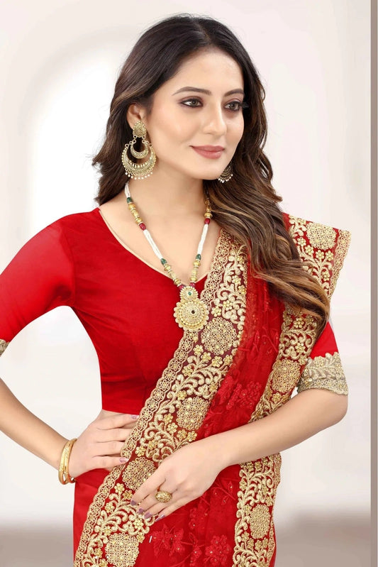 Red Net Designer Saree NCSD11210822