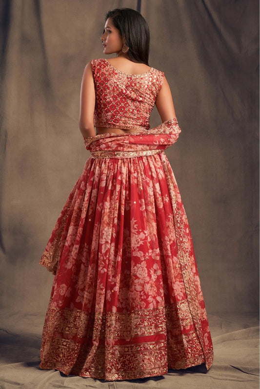 Red Organza Lehenga Choli NCLC10110336
