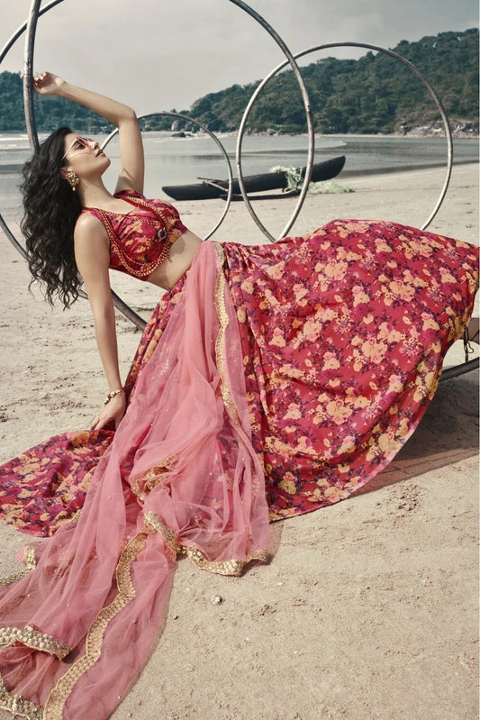 Red Organza Printed Lehenga Choli NCLC10810605