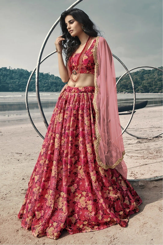 Red Organza Printed Lehenga Choli NCLC10810605