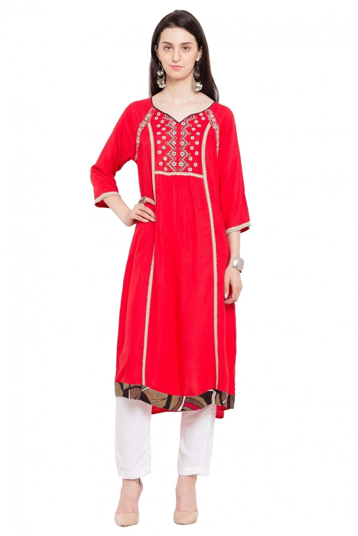 Red Plus Size Cotton Kurti NCKR10710179