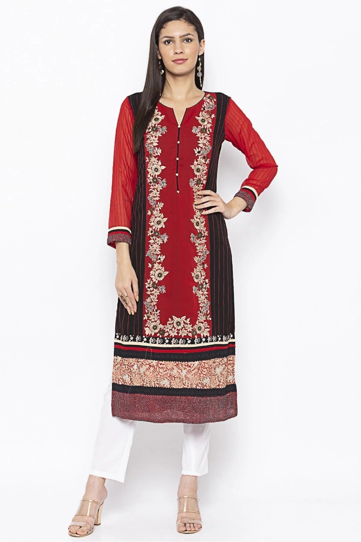 Red Plus Size Georgette Embroidery Kurta Set NCKR10710239