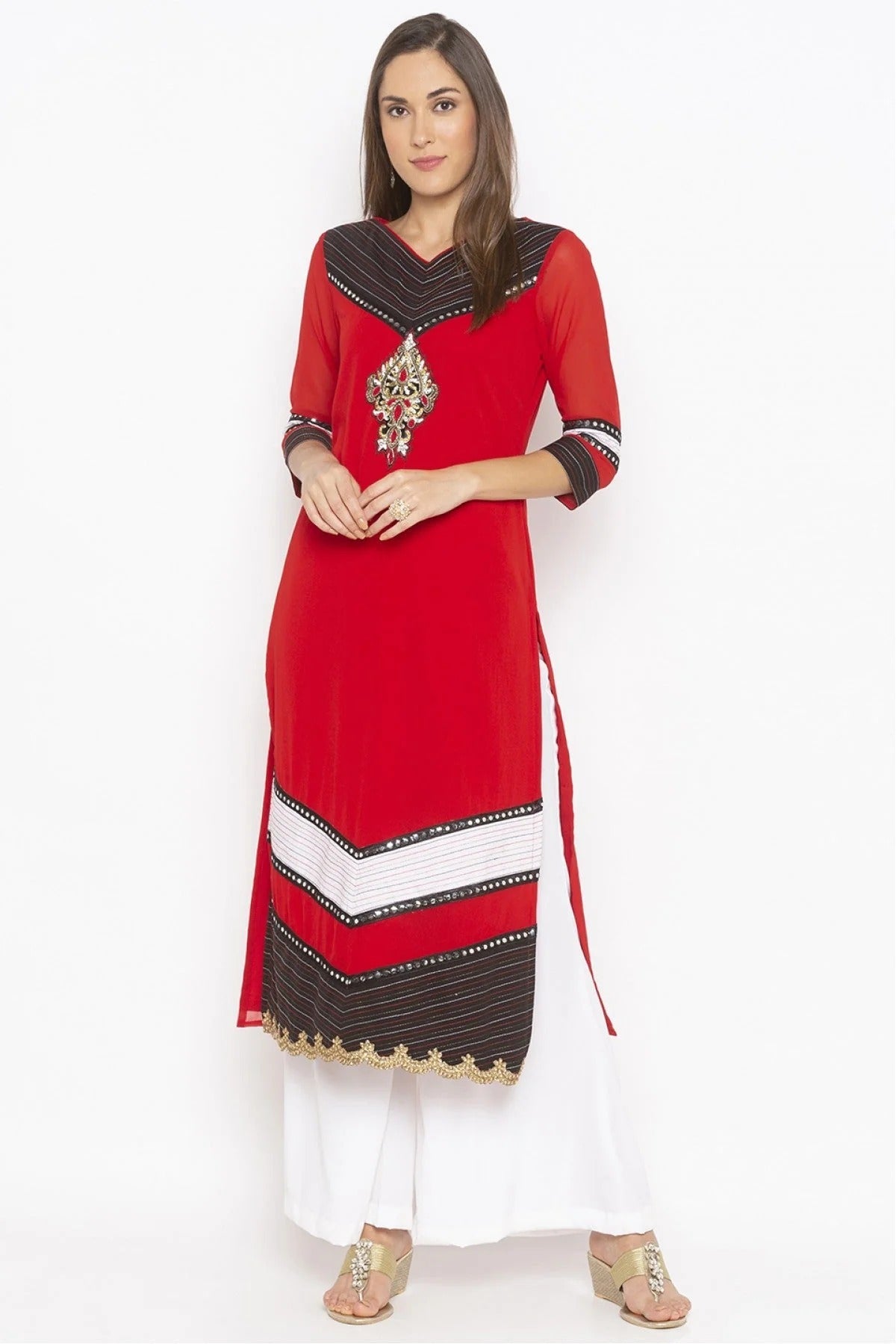 Red Plus Size Georgette Embroidery Kurta Set NCKR10710242