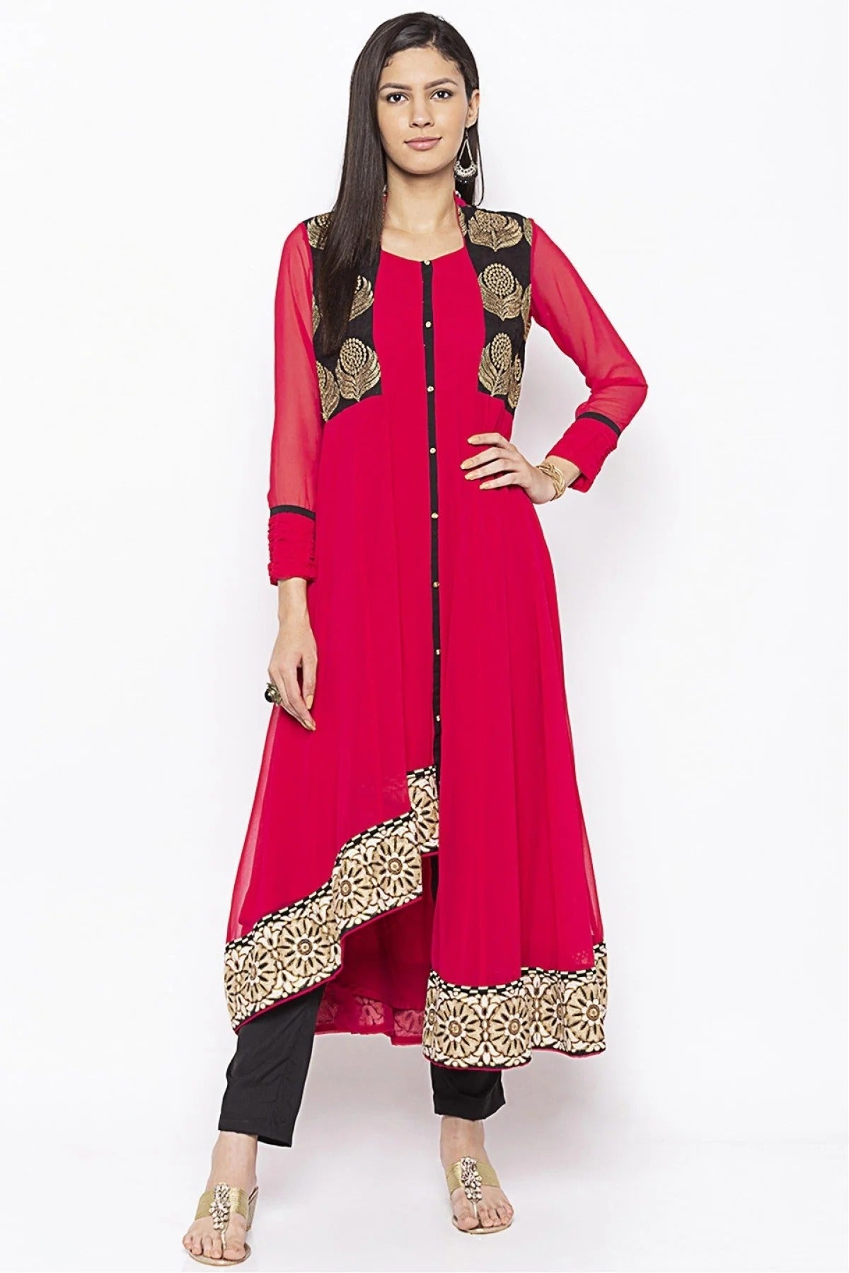 Red Plus Size Georgette Embroidery Kurta Set NCKR10710299