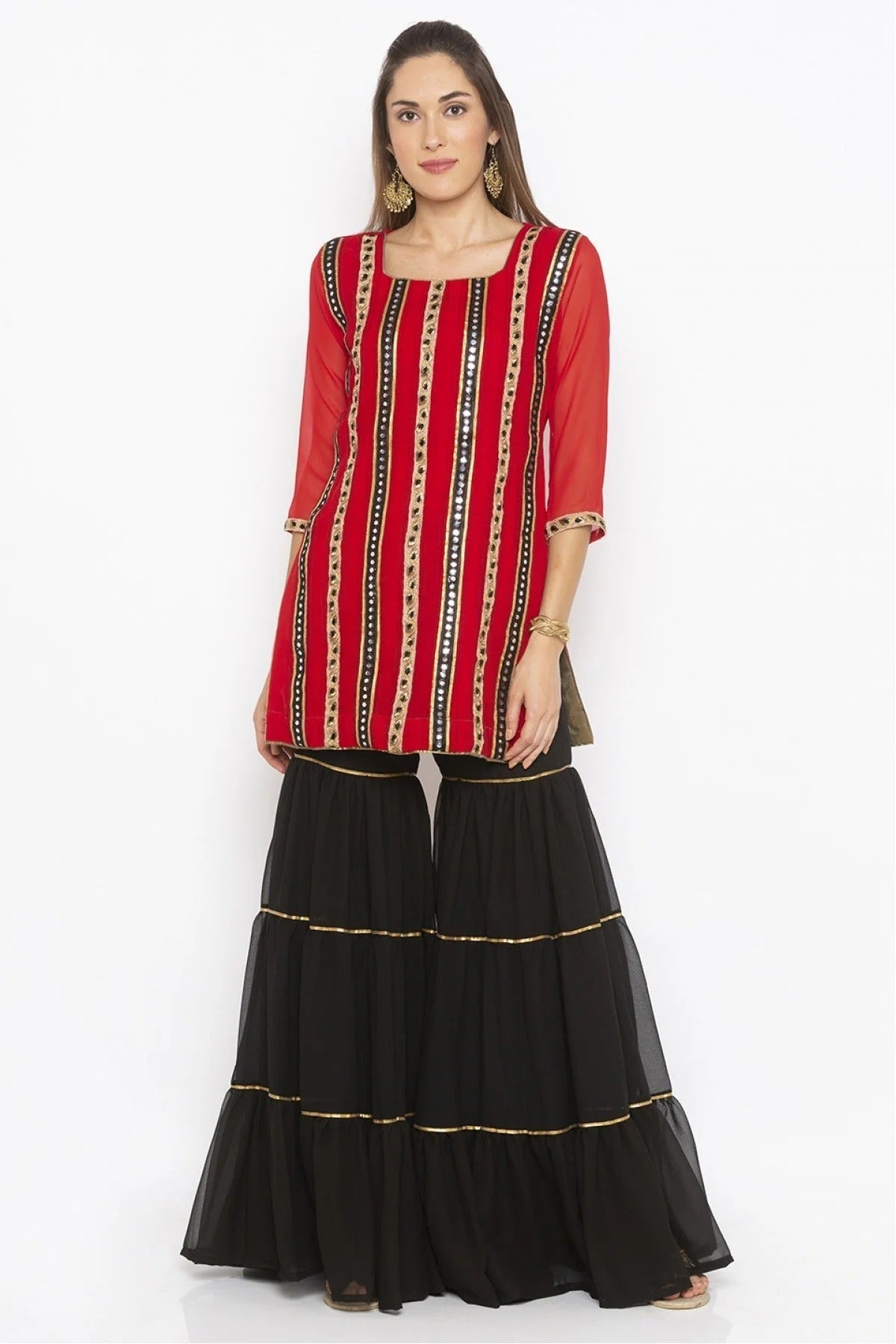 Red Plus Size Georgette Embroidery Kurti NCKR10710197