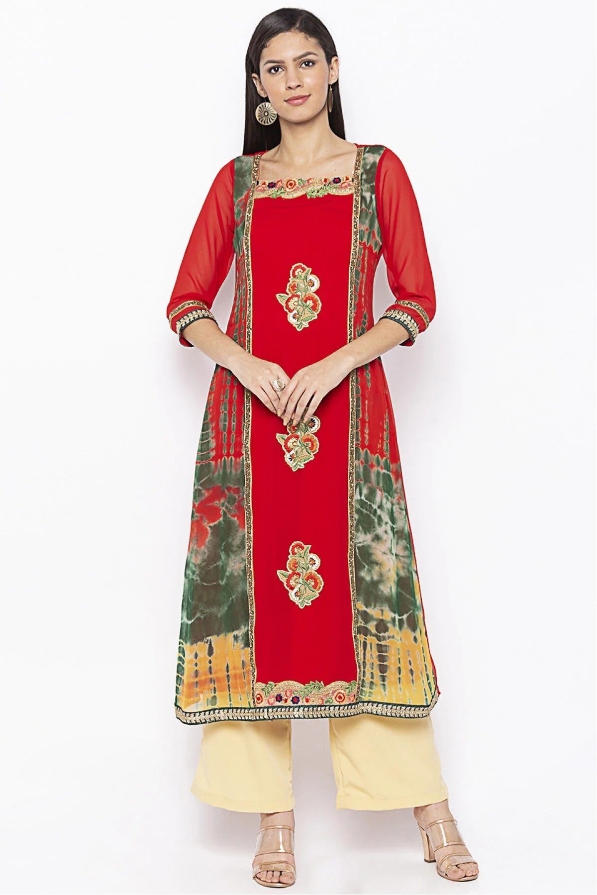 Red Plus Size Georgette Embroidery Kurti NCKR10710339