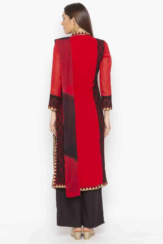 Red Plus Size Georgette Embroidery Palazzo Pant Suit NCSS10710664