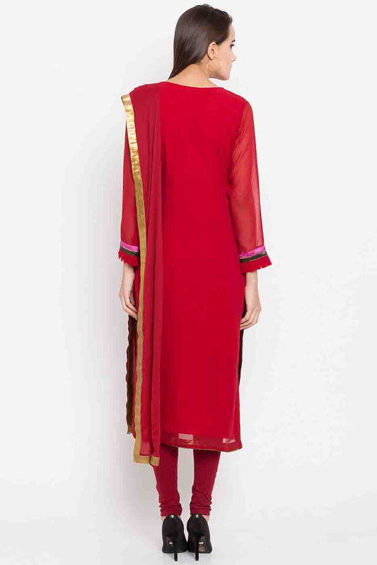 Red Plus Size Stitched Faux Georgette Embroidery Churidar Suit NCSS10710502