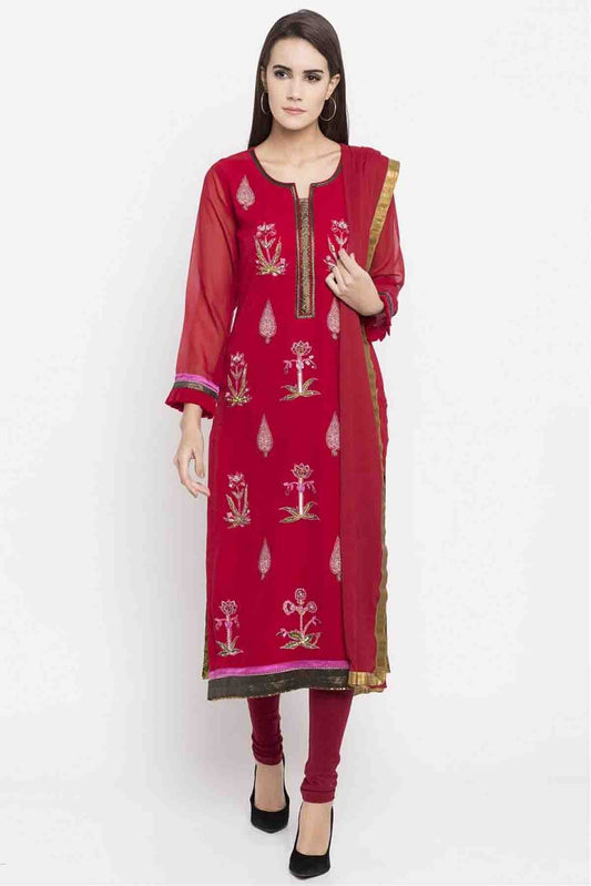 Red Plus Size Stitched Faux Georgette Embroidery Churidar Suit NCSS10710502