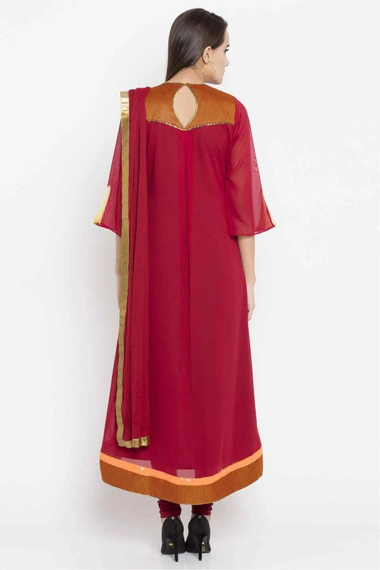 Red Plus Size Stitched Faux Georgette Embroidery Churidar Suit NCSS10710503