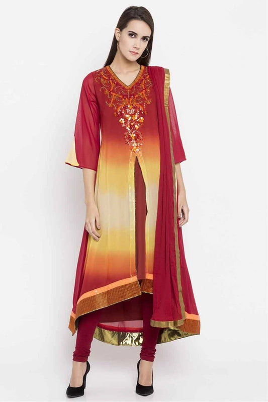 Red Plus Size Stitched Faux Georgette Embroidery Churidar Suit NCSS10710503