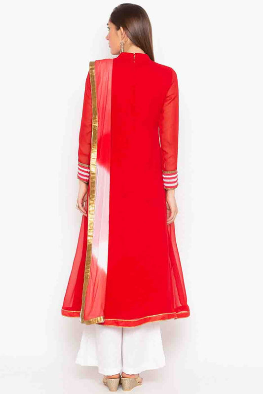 Red Plus Size Stitched Georgette Embroidery Palazzo Pant Suit NCSS10710540