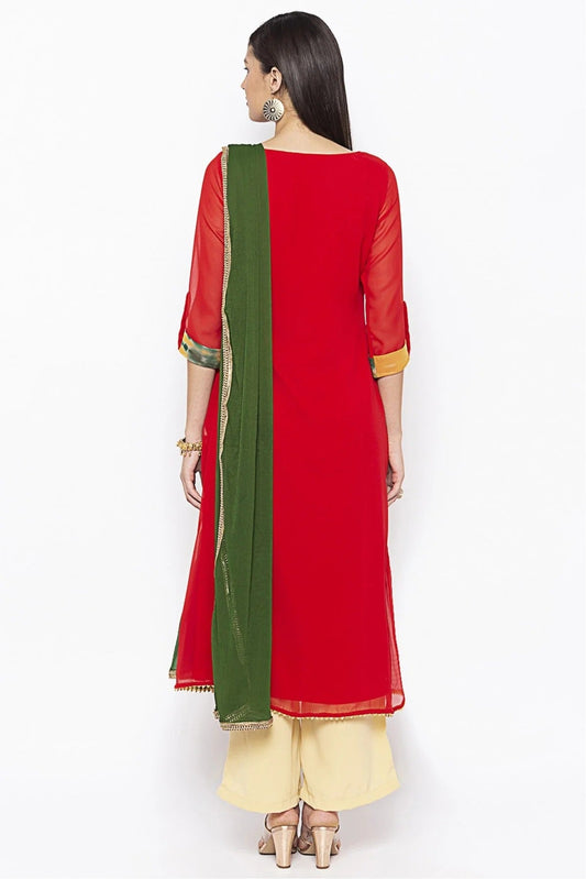 Red Plus Size Stitched Georgette Embroidery Palazzo Pant Suit NCSS10710590