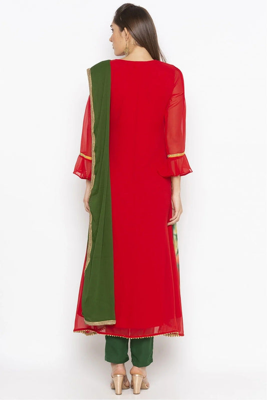 Red Plus Size Stitched Georgette Embroidery Pant Style Suit NCSS10710559