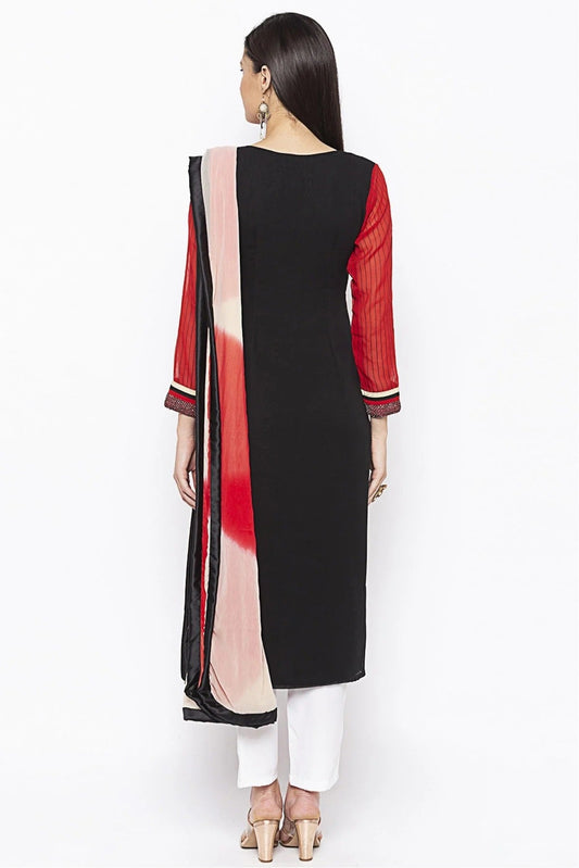 Red Plus Size Stitched Georgette Embroidery Pant Style Suit NCSS10710565