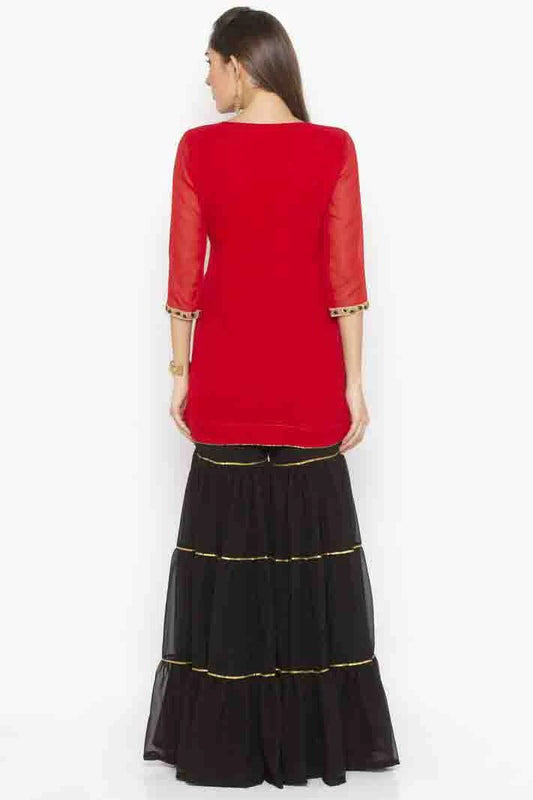 Red Plus Size Stitched Georgette Embroidery Sharara Suit NCSS10710529