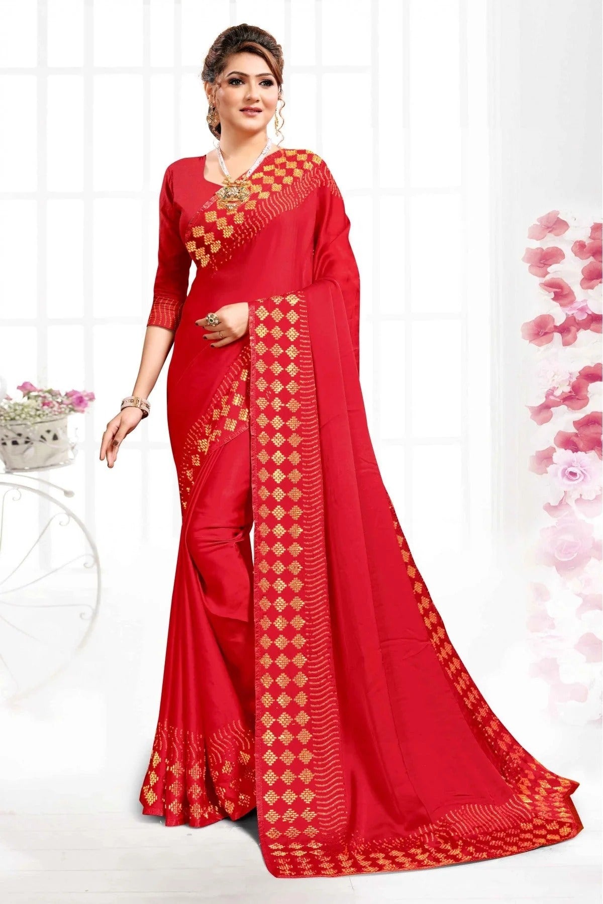 Red Pure Satin SwaroNCki Saree NCSD11210582