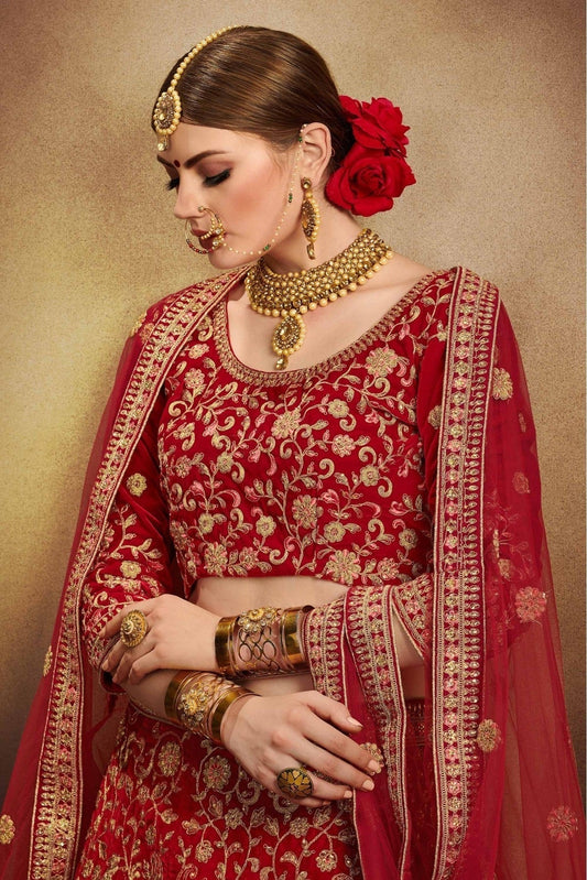Red Pure Velvet Embroidery Lehenga Choli NCLC10810458-10