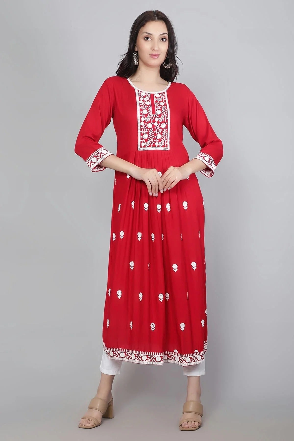 Red Rayon Kurti NCKR11112120