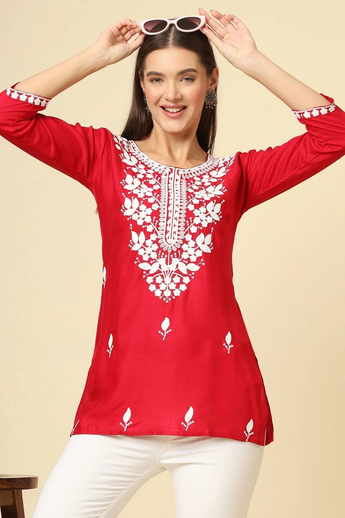 Red Rayon Readymade Top NCTP11112253