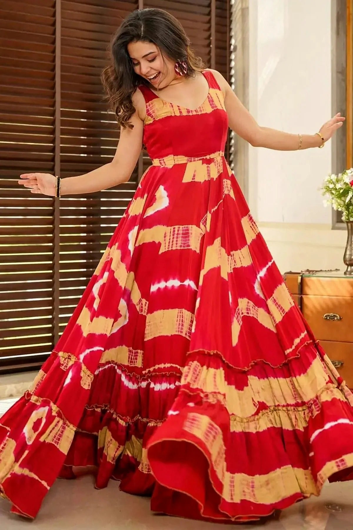Red Rayon Stitched Gown NCGW11111386