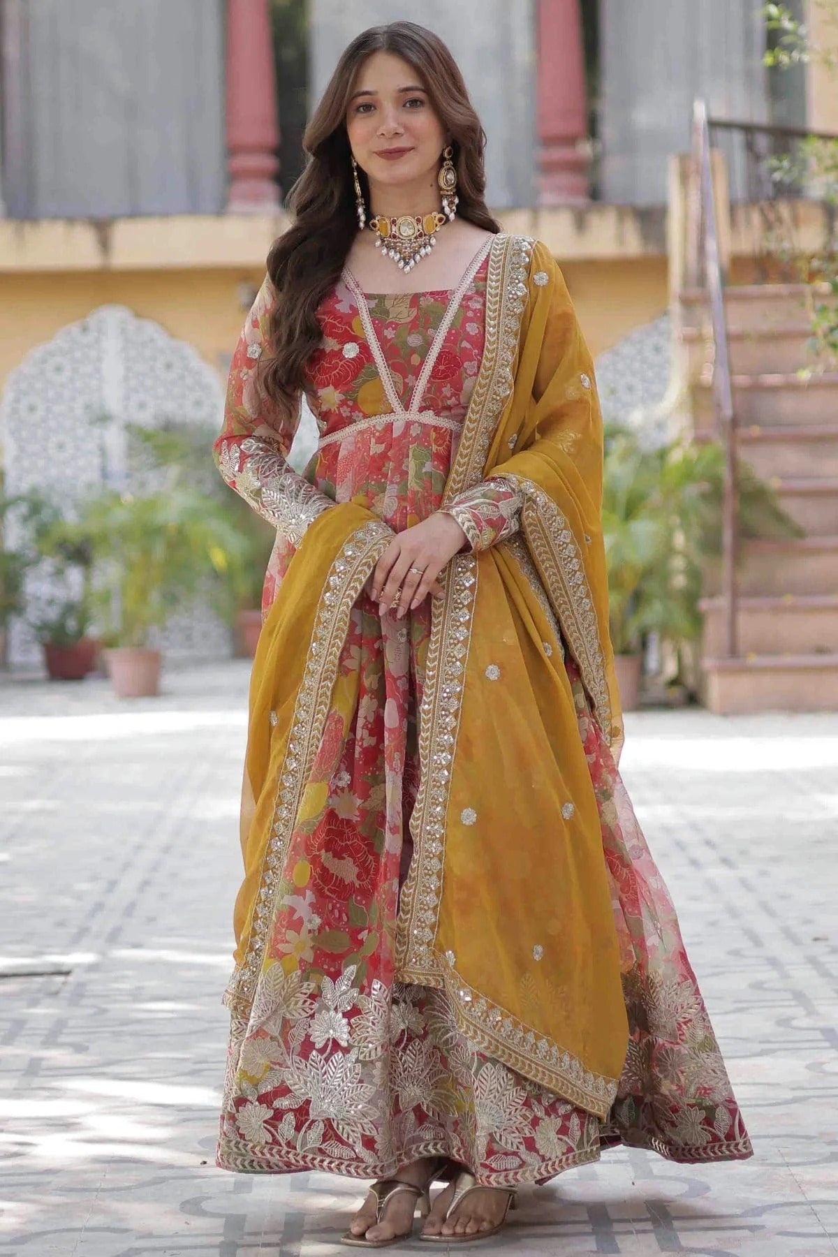 Red Russion Silk Stitched Gown NCSS11110152