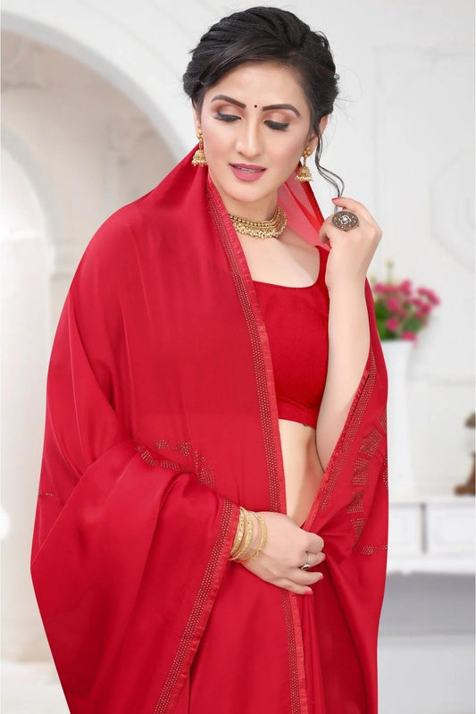 Red Satin Designer Saree NCSD11210721
