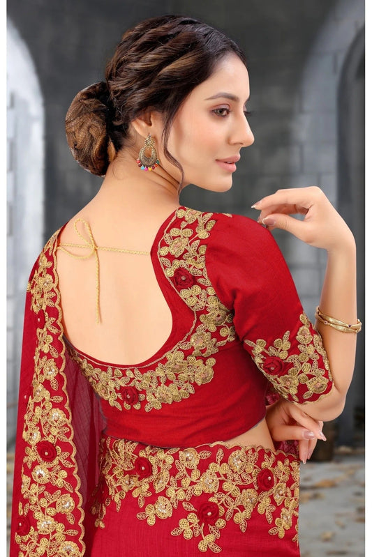 Red Silk Embroidery Saree NCSD11210811