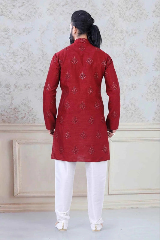 Red Silk Festival Wear Kurta Pajama NCKP11310121