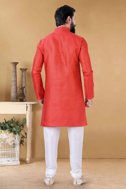Red Silk Kurta Pajama NCKP11310176
